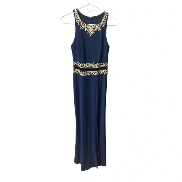Cachet Sleeveless Embellished Long Formal Dress Navy Midnight Size 2 - Picture 3 of 8